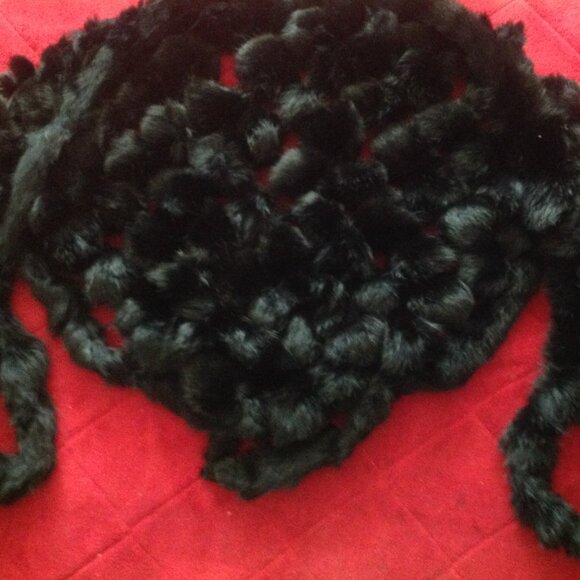 Vintage Genuine Black Rabbit Fur Shawl with Rare Arm Loops - Picture 1 of 8